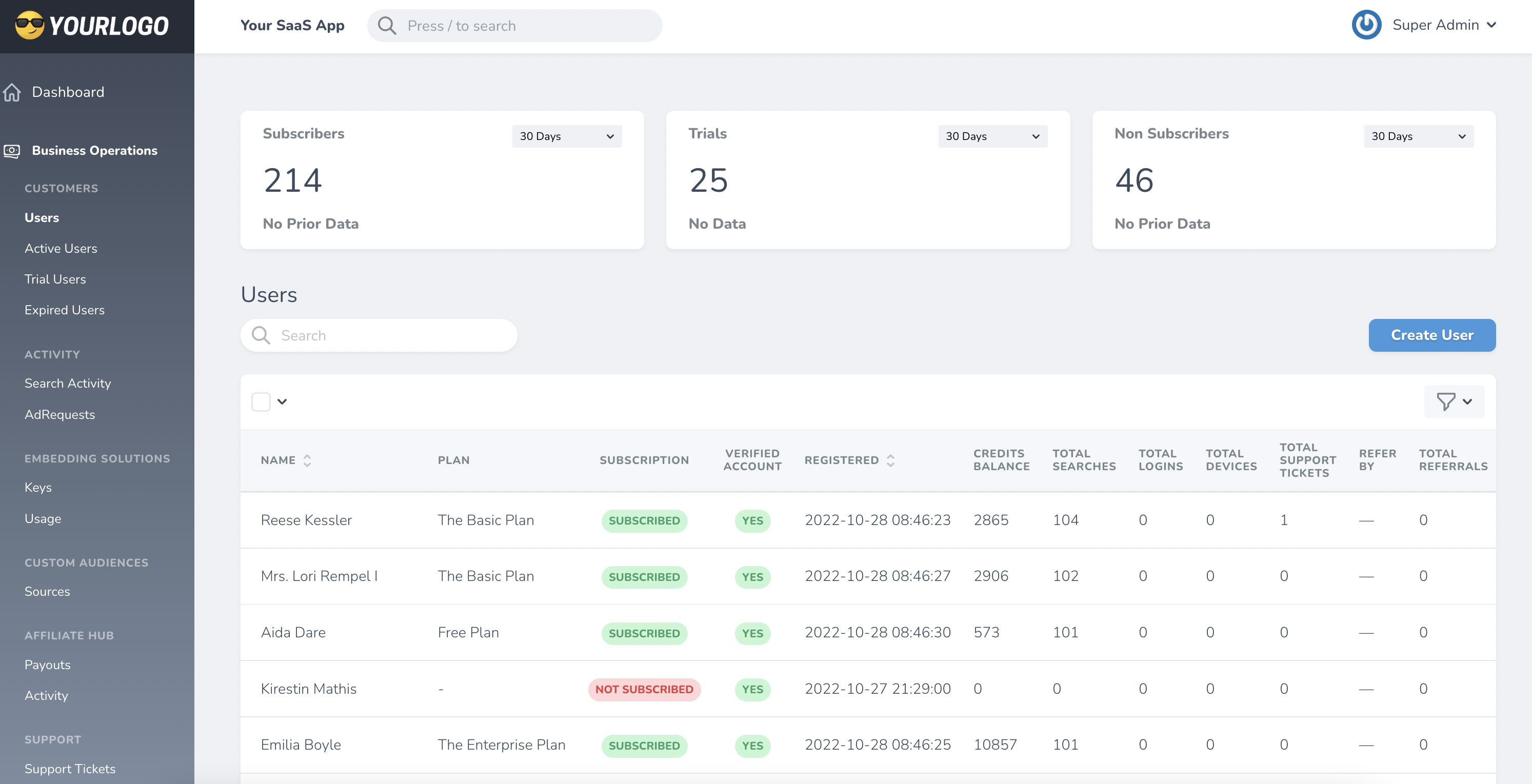 Customer profile user interface